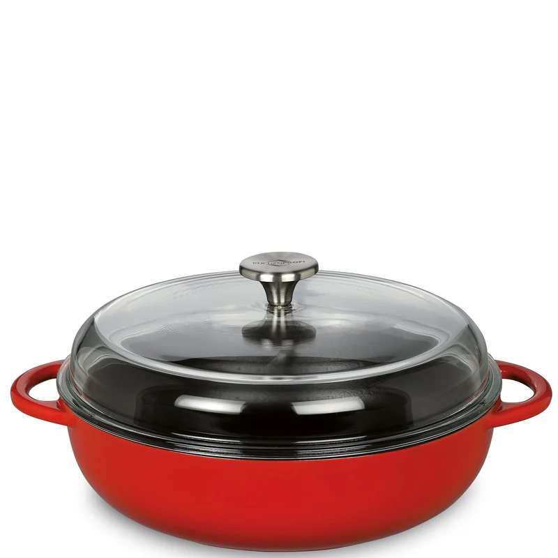 Küchenprofi PROVENCE Gusseisenpfanne rund emailliert rot/innen schwarz | 28 cm | mit hohem Glasdecke