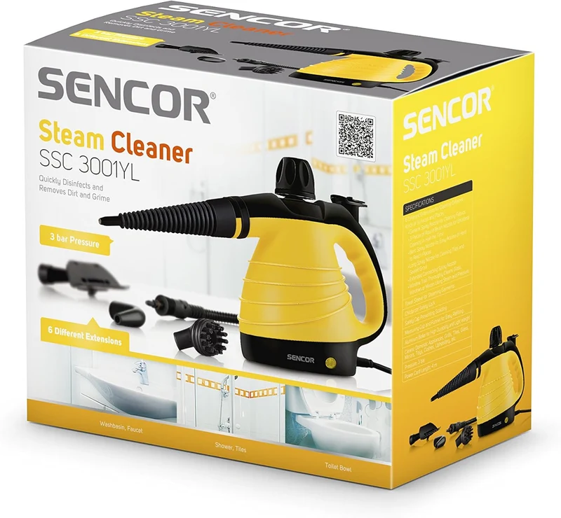 SENCOR SSC 3001YL Dampfreiniger Steam Cleaner Handdampfreiniger (1000 Watt, Besonders geeignet für h