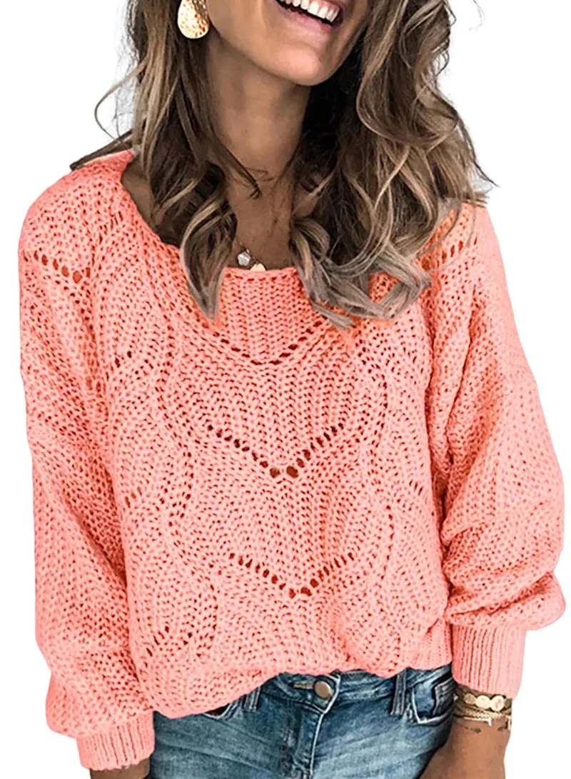 Dokotoo Damen Strickpullover Elegant Rundhals Pullover Herbst Winter Einfarbiger Pulli Oberteil Swea