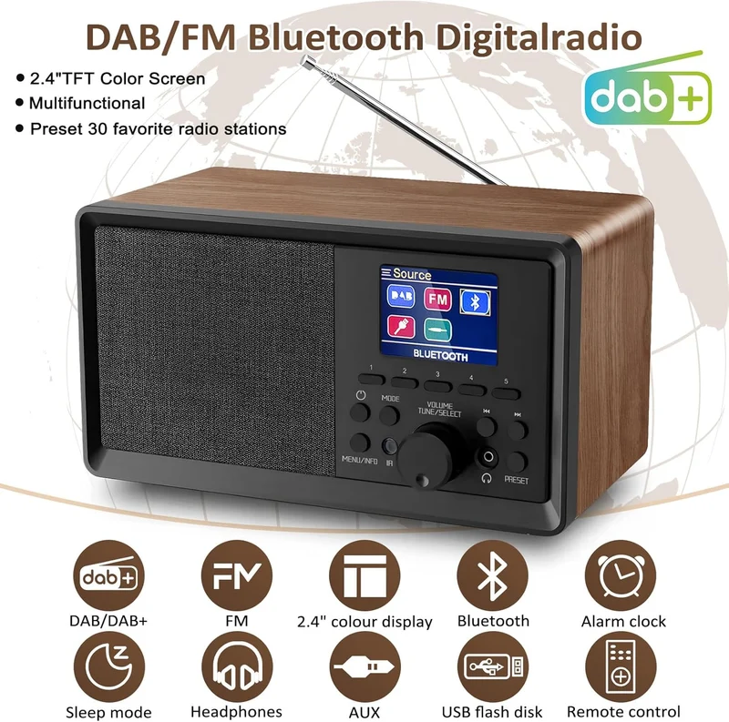 Sentasi DAB Radio/DAB+ mit Bluetooth 5.0 FM-Digitalradio Nostalgieradios Tragbarer Holz Retro Radio