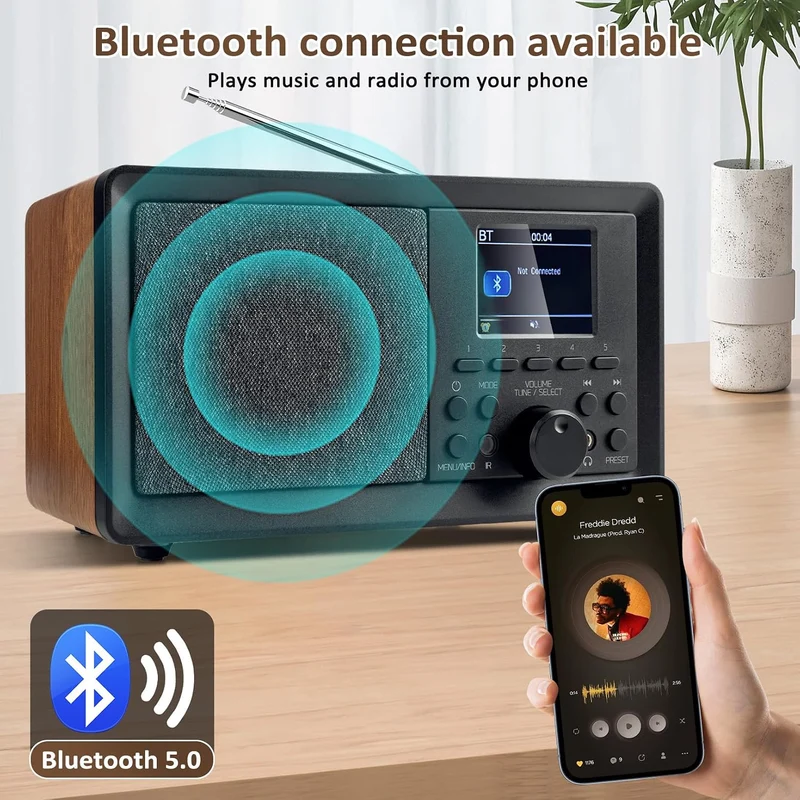 Sentasi DAB Radio/DAB+ mit Bluetooth 5.0 FM-Digitalradio Nostalgieradios Tragbarer Holz Retro Radio