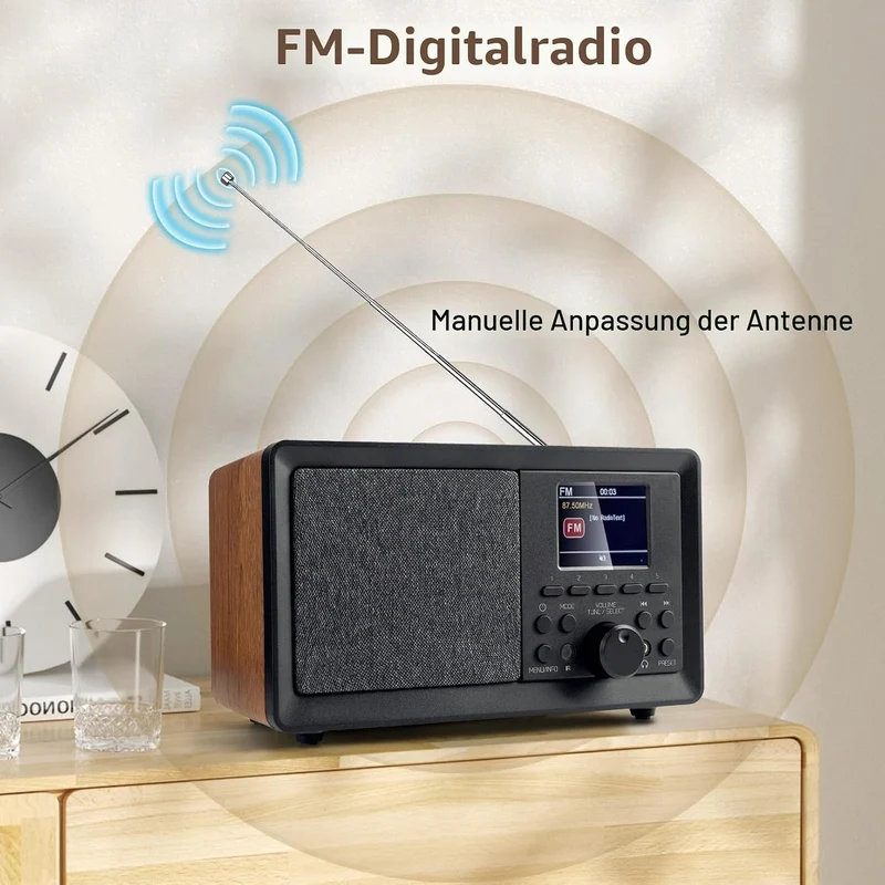 Sentasi DAB Radio/DAB+ mit Bluetooth 5.0 FM-Digitalradio Nostalgieradios Tragbarer Holz Retro Radio