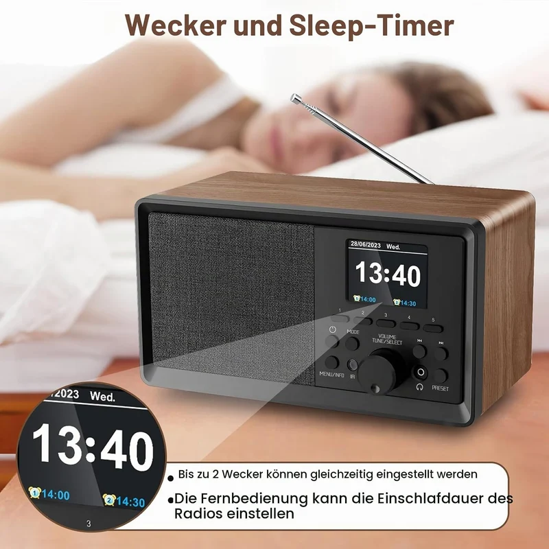 Sentasi DAB Radio/DAB+ mit Bluetooth 5.0 FM-Digitalradio Nostalgieradios Tragbarer Holz Retro Radio