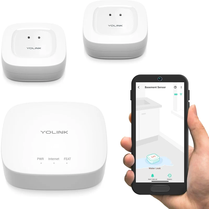 YoLink Smart Home Starter Kit: Hub & 2er-Pack Wasserlecksensor 1, LoRa bis zu 1/4 Meile Freiluftreic