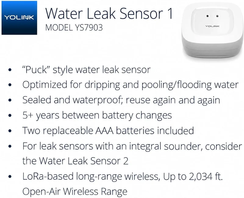 YoLink Smart Home Starter Kit: Hub & 2er-Pack Wasserlecksensor 1, LoRa bis zu 1/4 Meile Freiluftreic