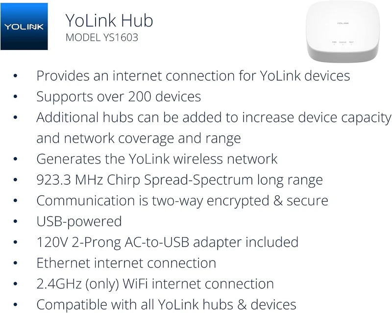 YoLink Smart Home Starter Kit: Hub & 2er-Pack Wasserlecksensor 1, LoRa bis zu 1/4 Meile Freiluftreic