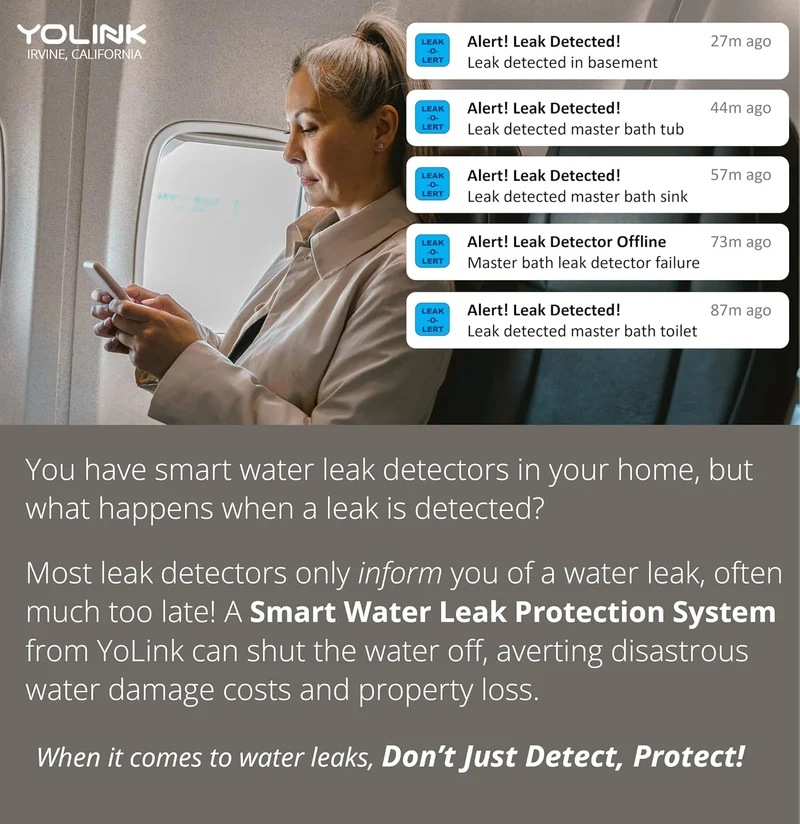 YoLink Smart Home Starter Kit: Hub & 2er-Pack Wasserlecksensor 1, LoRa bis zu 1/4 Meile Freiluftreic