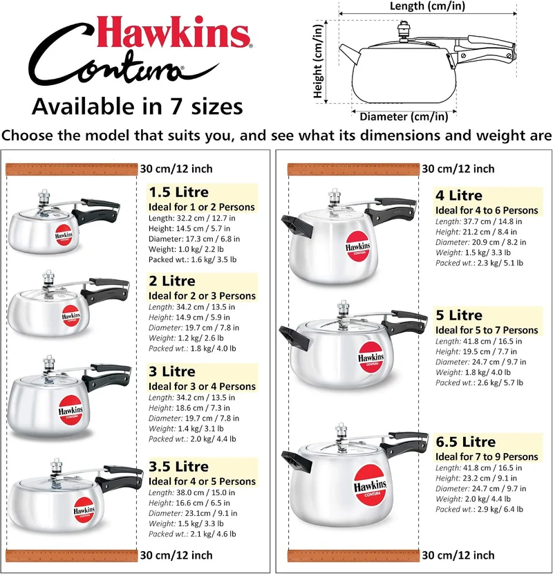 Hawkins HC65 Contura Schnellkochtopf, 6,5 l, klein, Aluminium 6.5 Liter, 6.5 Liter