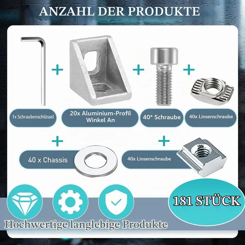 20 Stück Aluprofil 20x20,Winkelverbinder,Aluprofil,Aluwinkel Befestigungsmaterial für Befestigung vo