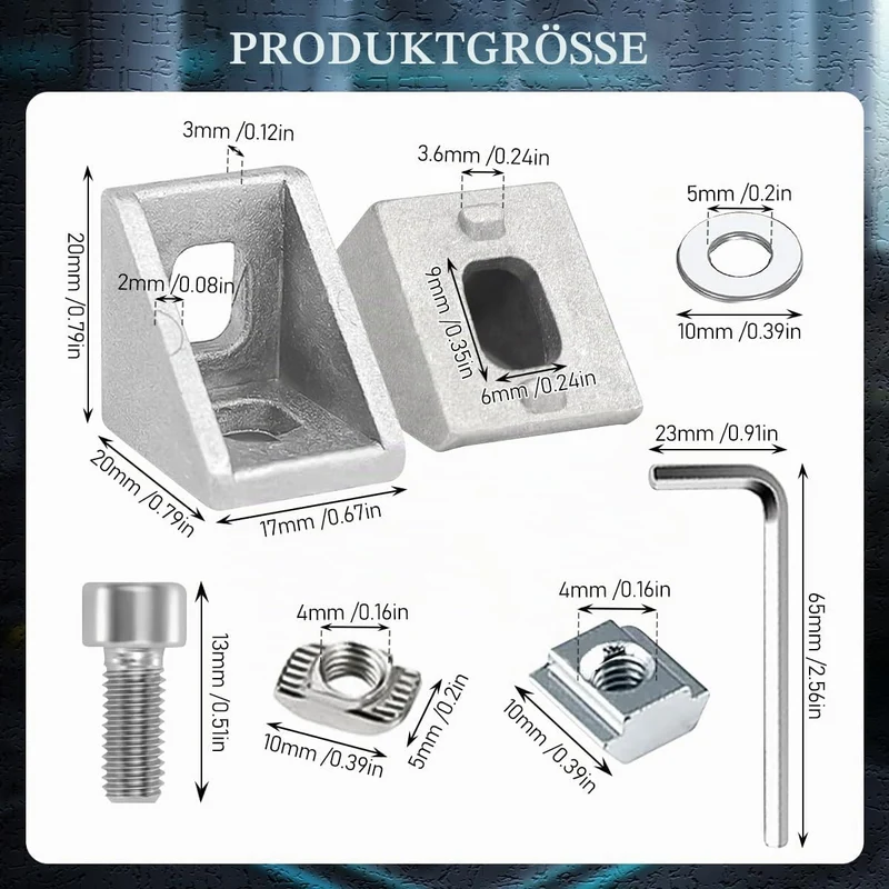 20 Stück Aluprofil 20x20,Winkelverbinder,Aluprofil,Aluwinkel Befestigungsmaterial für Befestigung vo