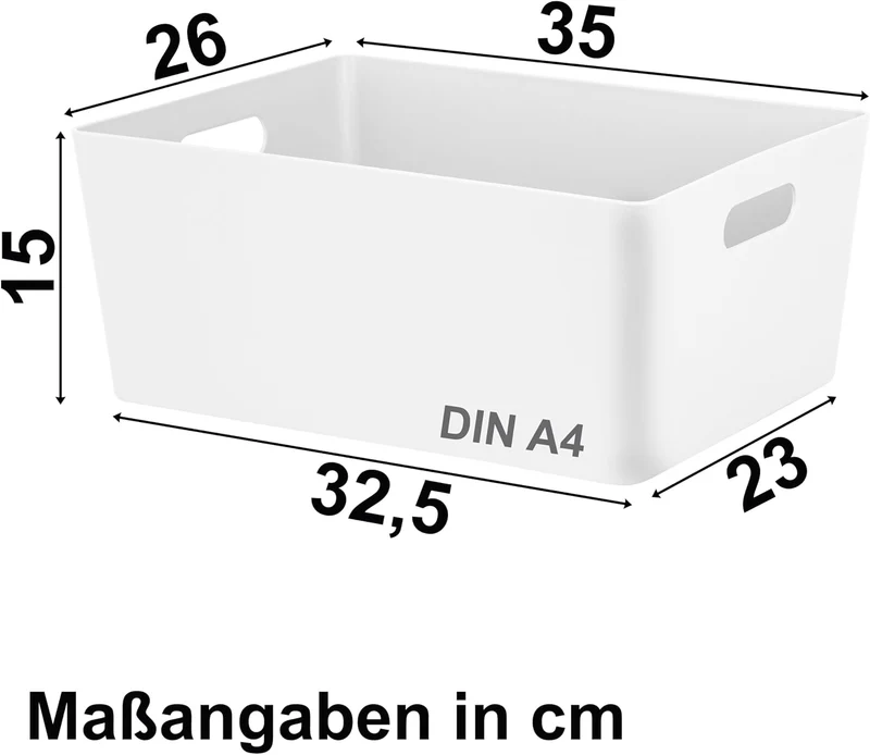 3x Ordnungsboxen - 15cm hoch - WEIss - 35x26x15cm - 11,5 Liter - DINA4 - Ordnungskorb - Schubladenor