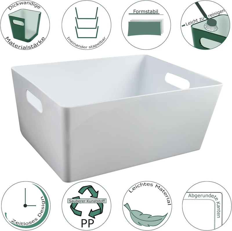 3x Ordnungsboxen - 15cm hoch - WEIss - 35x26x15cm - 11,5 Liter - DINA4 - Ordnungskorb - Schubladenor