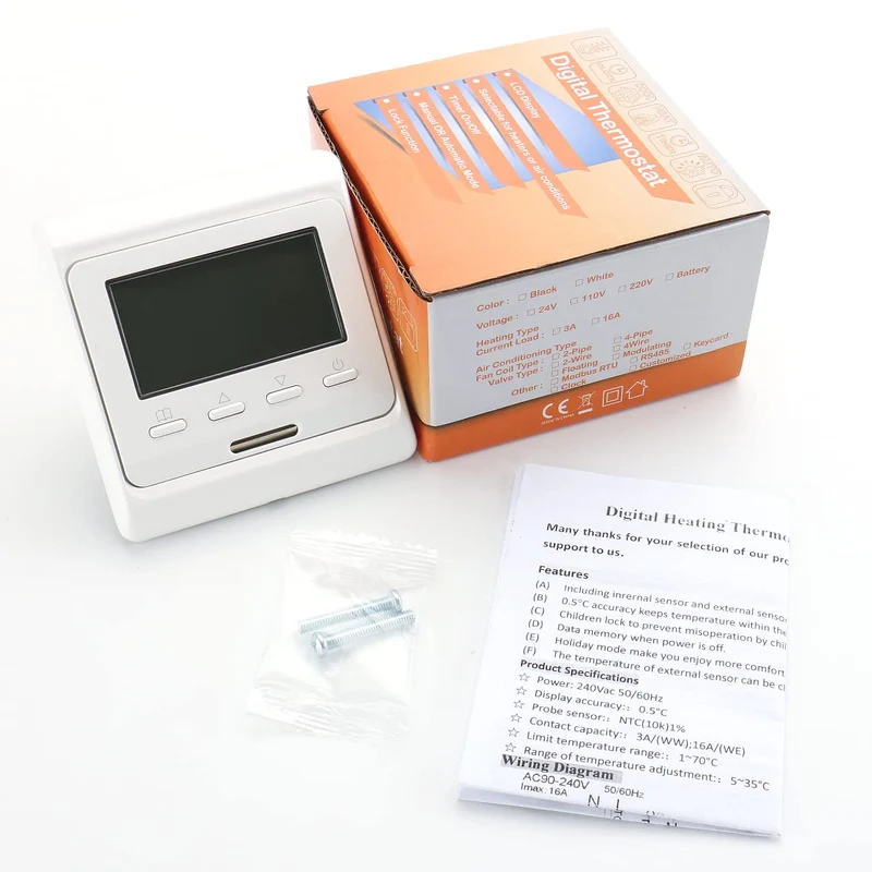 Wengart Innenthermostat WG806,AC230V Wochenprogrammierung,6 Zeiträume,Ausgang 3A,LCD-Digitalanzeige,