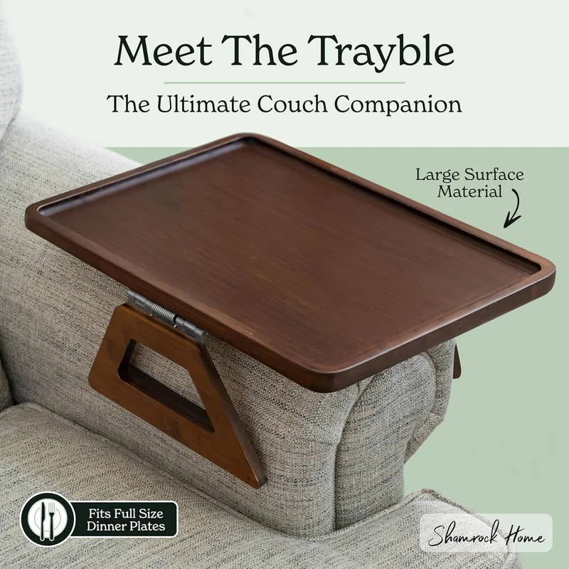 Shamrock Home Bambus-Tablett, Couch-Arm-Tisch, Clip-On-Tablett, Sofatisch für Sofas, Armlehnen für T