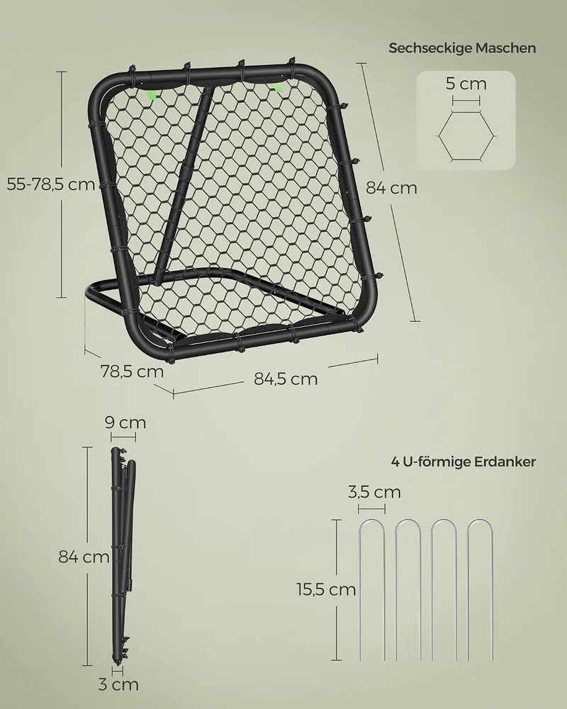 SONGMICS Rebounder für Fussball, Fussballtor Kinder, tragbar, Fussball-Rebounder, Fussballtor mit St