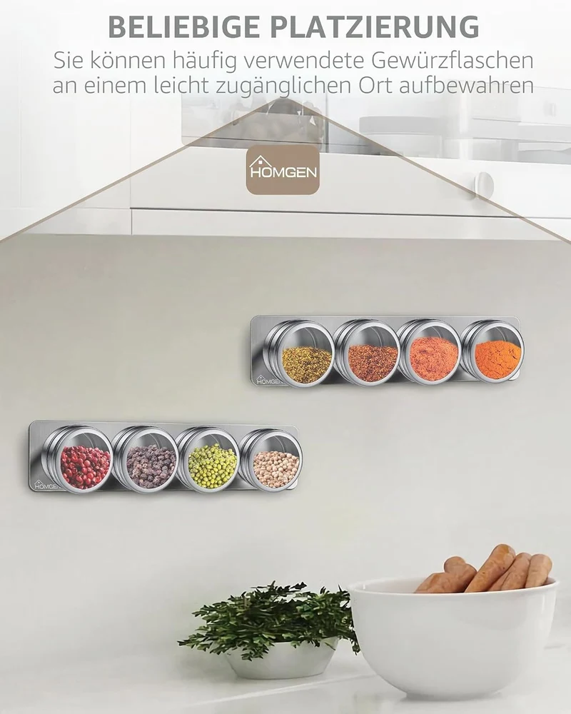 HOMGEN Gewürzdosen Magnetisch 8 Stück Edelstahl Gewürzgläser Set Magnet 100ml Gewürze Spice Jars Mag