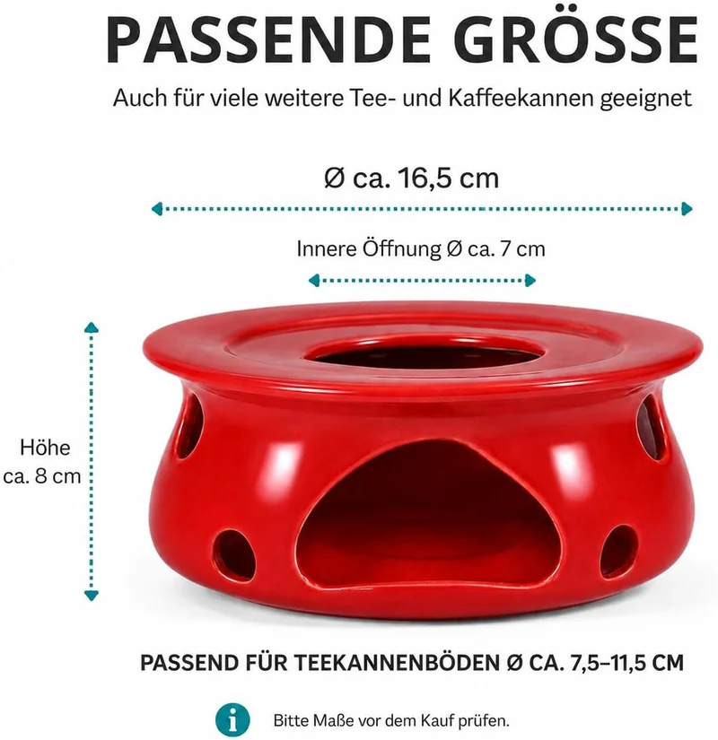Teekanne mit Stövchen Keramik 1,6 L (Rot) Teekanne mit Edelstahl Sieb aus Keramik, Teekanne Liverpoo