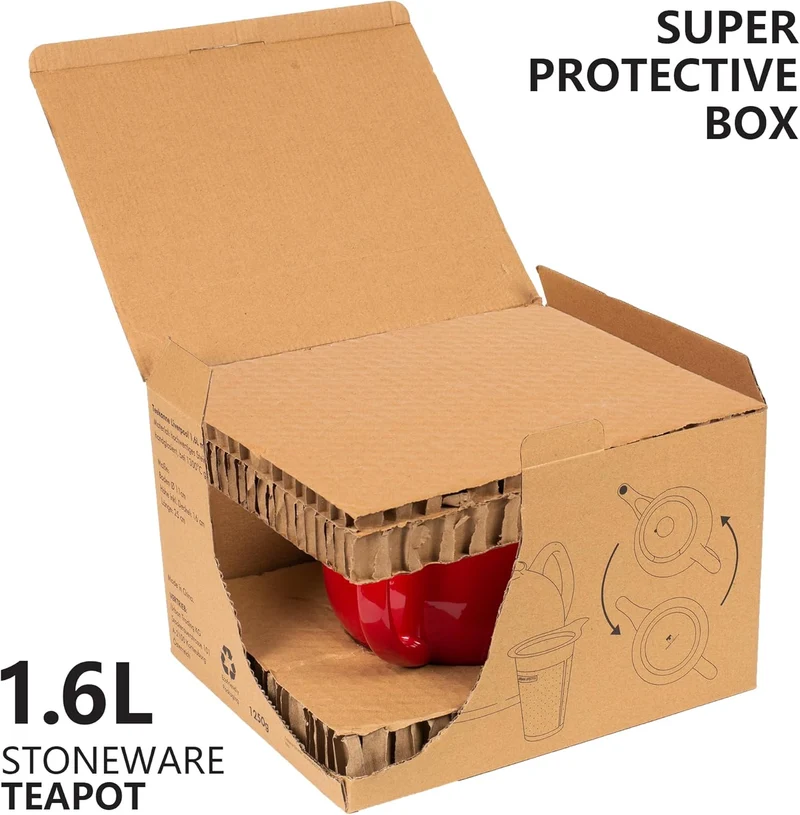 Teekanne mit Stövchen Keramik 1,6 L (Rot) Teekanne mit Edelstahl Sieb aus Keramik, Teekanne Liverpoo