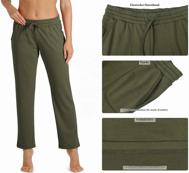icyzone Damen Jogginghose Sweathose Lang Sporthose Freizeithose geradem Bein Hose mit Tunnelzug S Ar