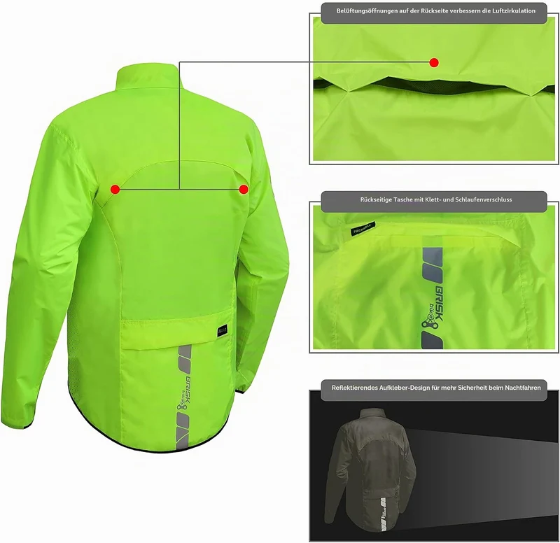Brisk Bike Fahrrad-Regenjacke für Herren, hohe Sichtbarkeit, Vollärmel-Shell-Fahrradjacke L Grün, L