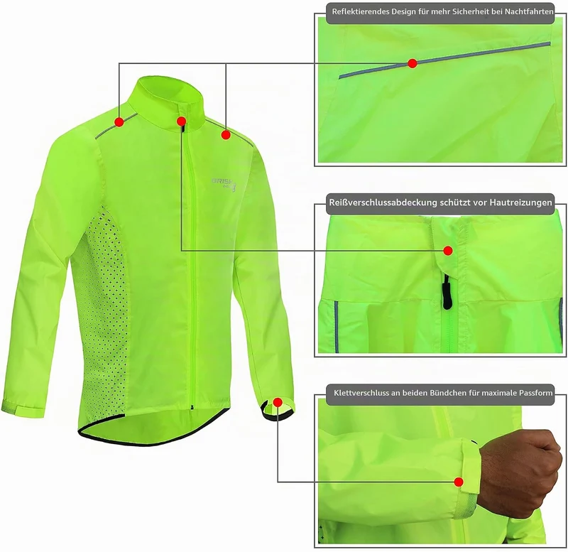 Brisk Bike Fahrrad-Regenjacke für Herren, hohe Sichtbarkeit, Vollärmel-Shell-Fahrradjacke L Grün, L