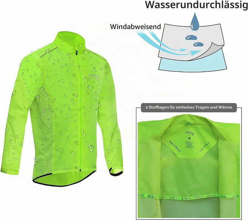 Brisk Bike Fahrrad-Regenjacke für Herren, hohe Sichtbarkeit, Vollärmel-Shell-Fahrradjacke L Grün, L
