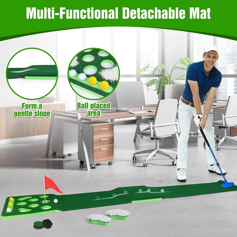 KEMLDIVS Golf-Pong-Spiel-Set, abnehmbare Golf-Pong-Putting-Matte mit 8 Golfbällen, 2 Golfbechern und