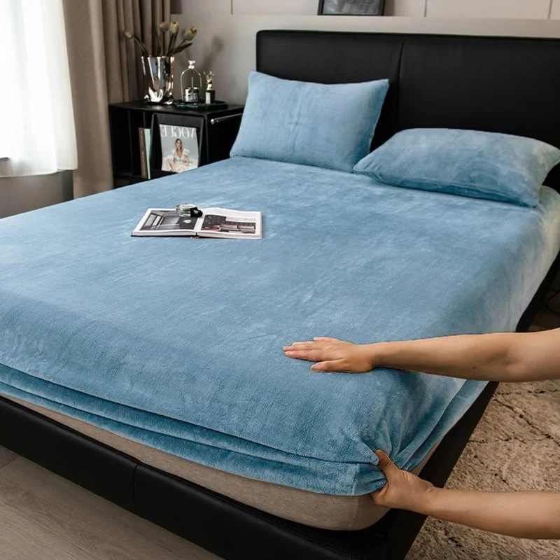 Boqingzhu Flauschige Plüsch Spannbettlaken 140x200cm Blau Hellblau Winter Warm Flanell Fleece Biber