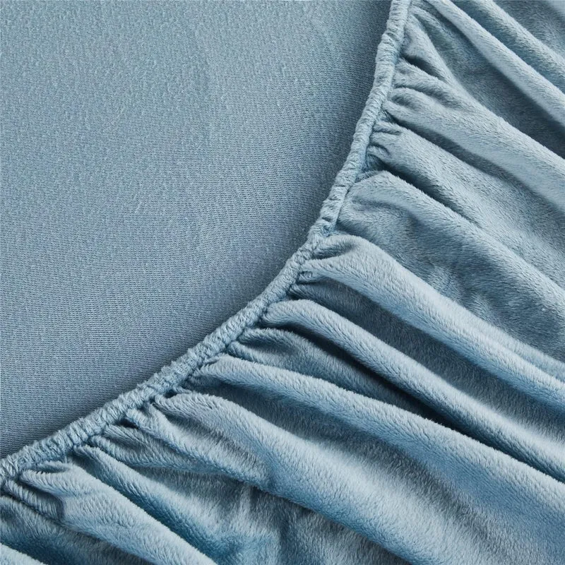 Boqingzhu Flauschige Plüsch Spannbettlaken 140x200cm Blau Hellblau Winter Warm Flanell Fleece Biber