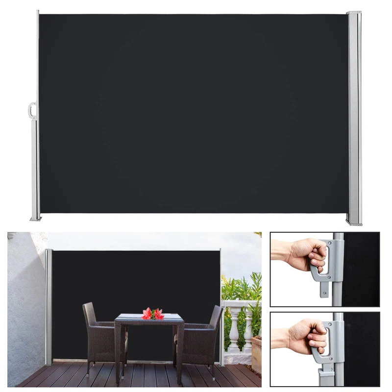 Ansobea Seitenmarkise,Sonnenschutz Markise Anthrazit,160 x 300 cm Sichtschutz für Balkon, Garten, Te