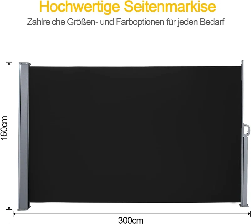 Ansobea Seitenmarkise,Sonnenschutz Markise Anthrazit,160 x 300 cm Sichtschutz für Balkon, Garten, Te