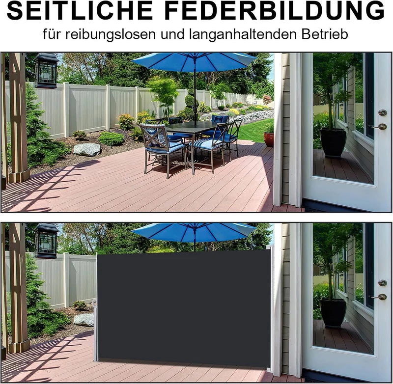 Ansobea Seitenmarkise,Sonnenschutz Markise Anthrazit,160 x 300 cm Sichtschutz für Balkon, Garten, Te