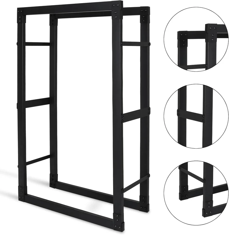 Ansobea Kaminholzregal innen, 80x25x100CM Brennholzregal für innen aussen, Kaminholzständer metall,