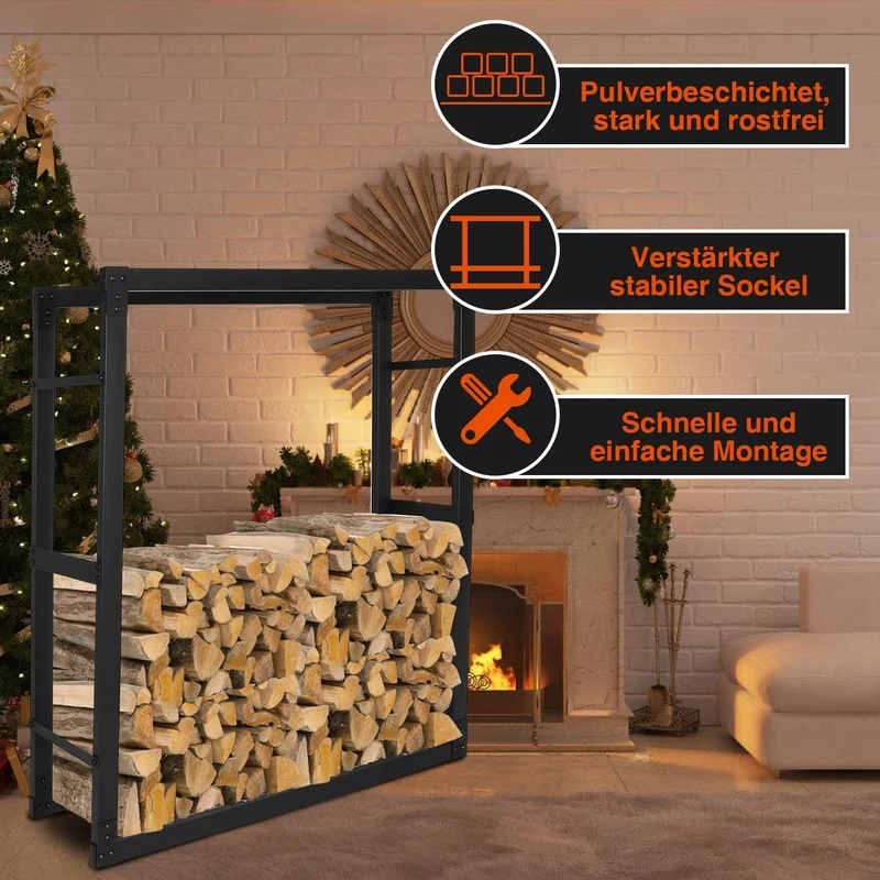 Ansobea Kaminholzregal innen, 80x25x100CM Brennholzregal für innen aussen, Kaminholzständer metall,