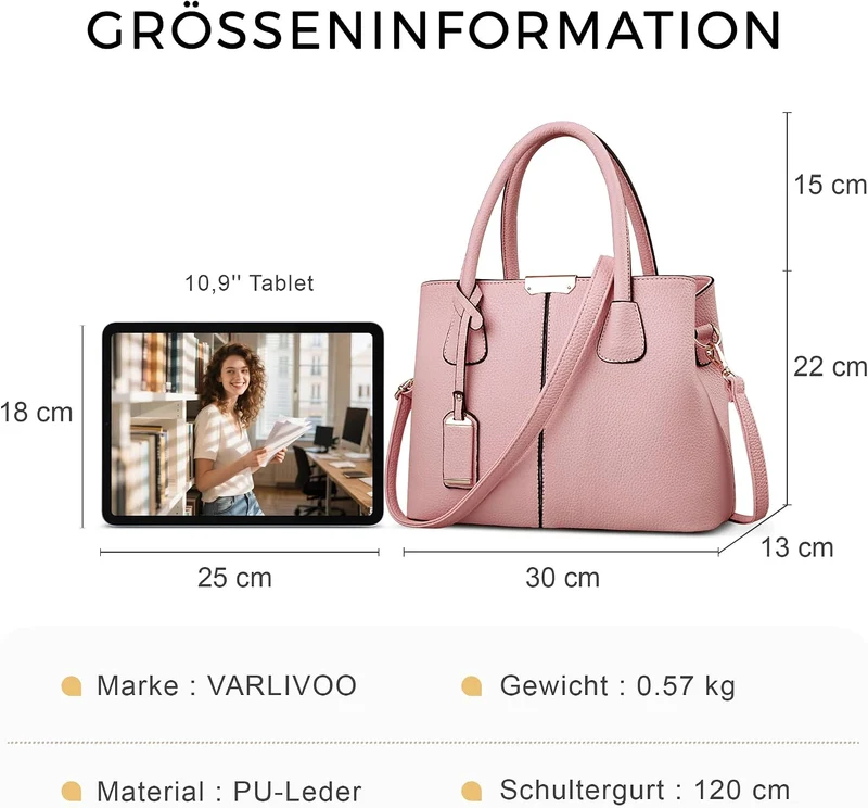 VARLIVOO Elegant Damen Handtasche Schultertasche Frauen Umhängetasche Taschen Shopper Wasserdicht PU