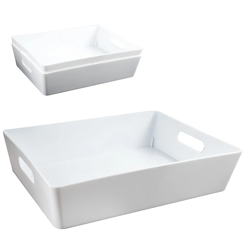 3x Ordnungsboxen - 8 cm hoch - WEIss - 35x26x8cm - 6 Liter - DINA4 - Ordnungskorb - Schubladenorgani