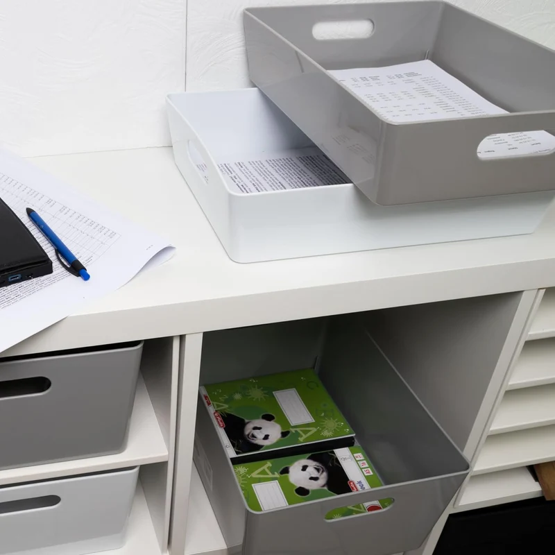3x Ordnungsboxen - 8 cm hoch - WEIss - 35x26x8cm - 6 Liter - DINA4 - Ordnungskorb - Schubladenorgani