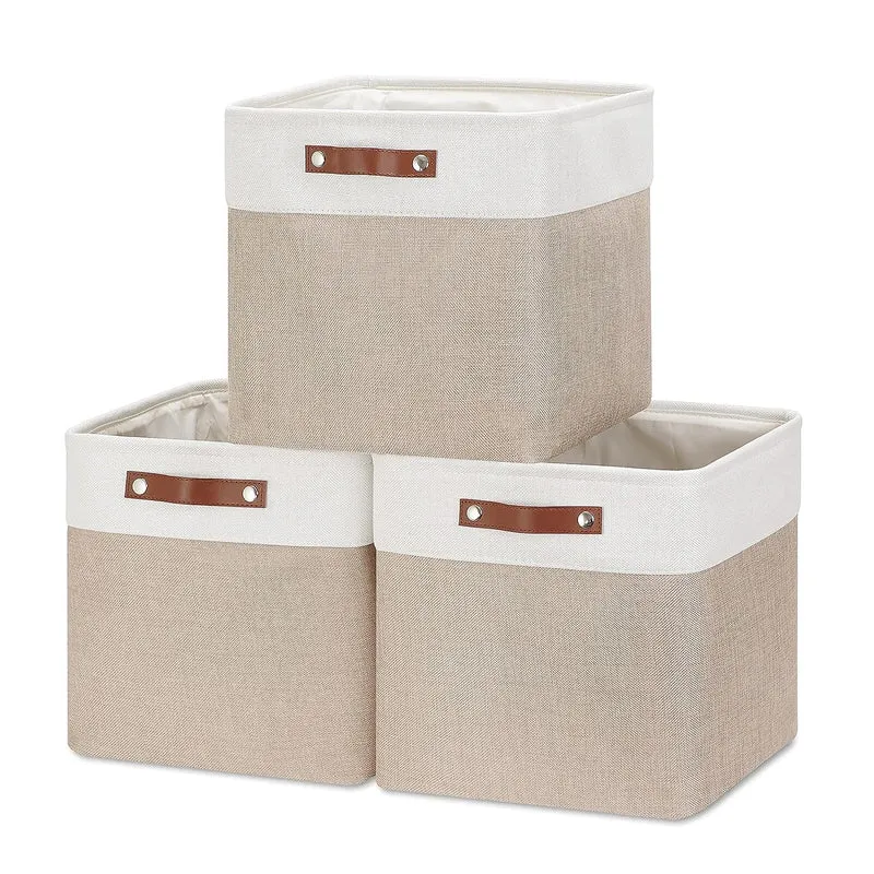 Mangata Collapsible Storage Cube Boxen, 28CM Cube Leinen gewebt Stoff Lagerung Körbe mit Ledergriffe