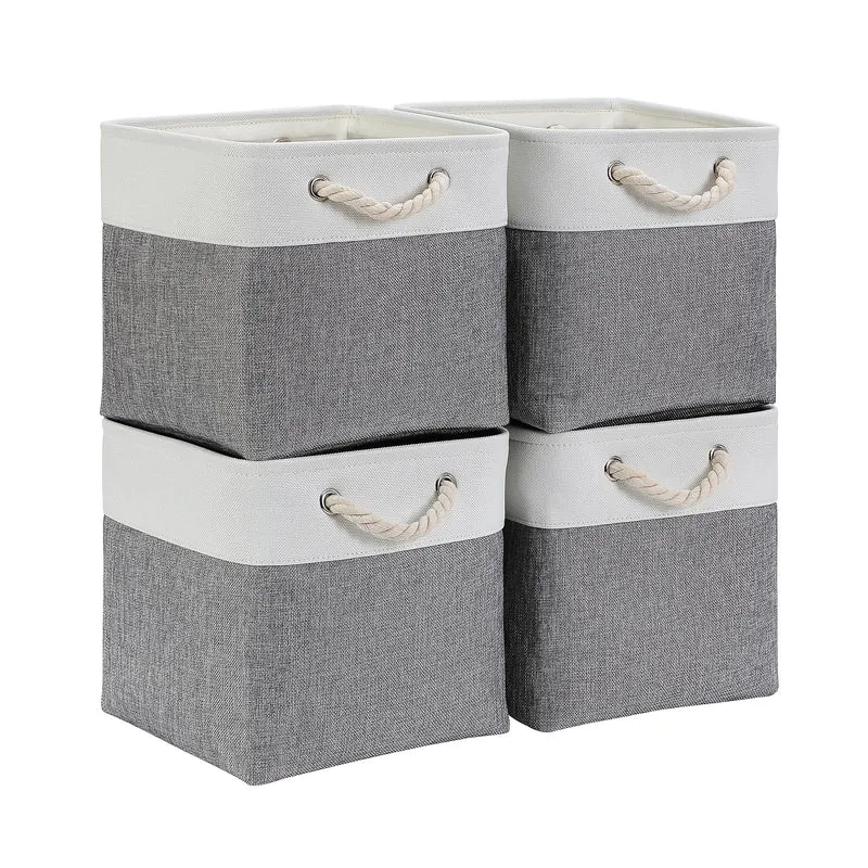Mangata Aufbewahrungsbox Stoff 33x33x33 cm, aufbewahrungskorb Grau Weiss, Korbe Stoff in Würfel für