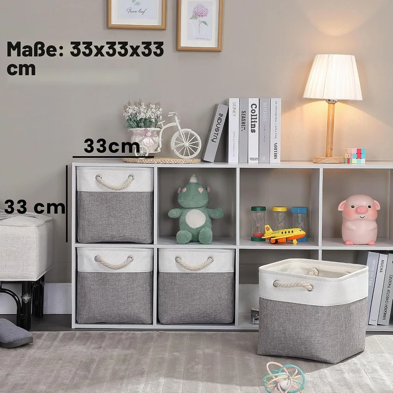 Mangata Aufbewahrungsbox Stoff 33x33x33 cm, aufbewahrungskorb Grau Weiss, Korbe Stoff in Würfel für