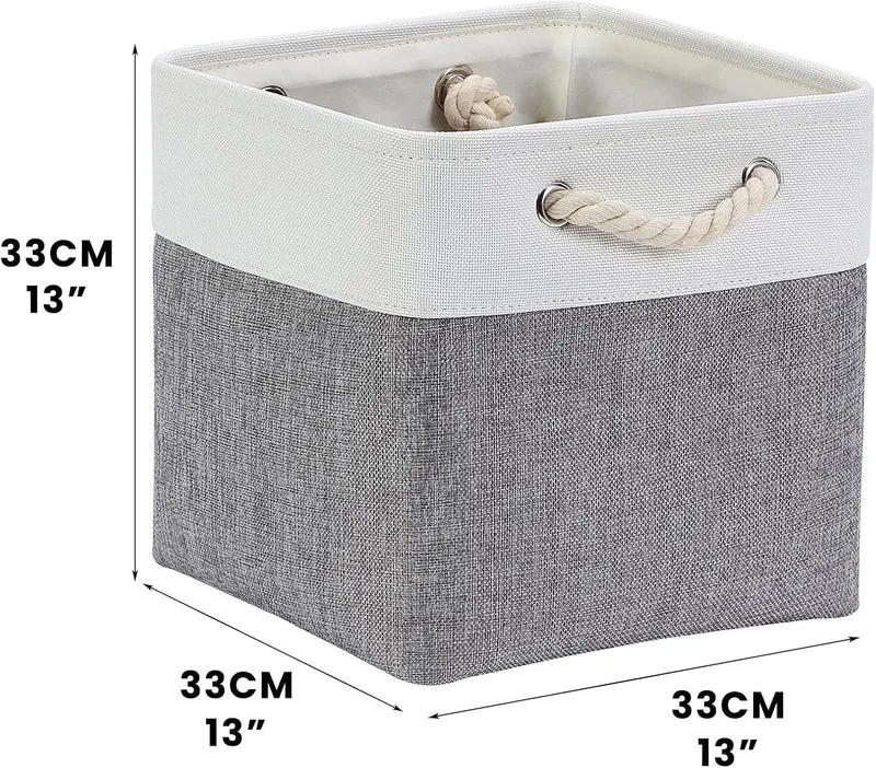 Mangata Aufbewahrungsbox Stoff 33x33x33 cm, aufbewahrungskorb Grau Weiss, Korbe Stoff in Würfel für