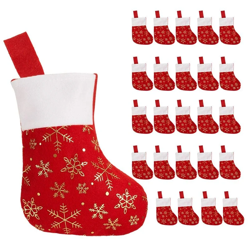 CCINEE Weihnachtsstrümpfe, Weihnachtsstrümpfe, Schneeflocken, Weihnachtsstrumpf, rotes Flanell, Kuns