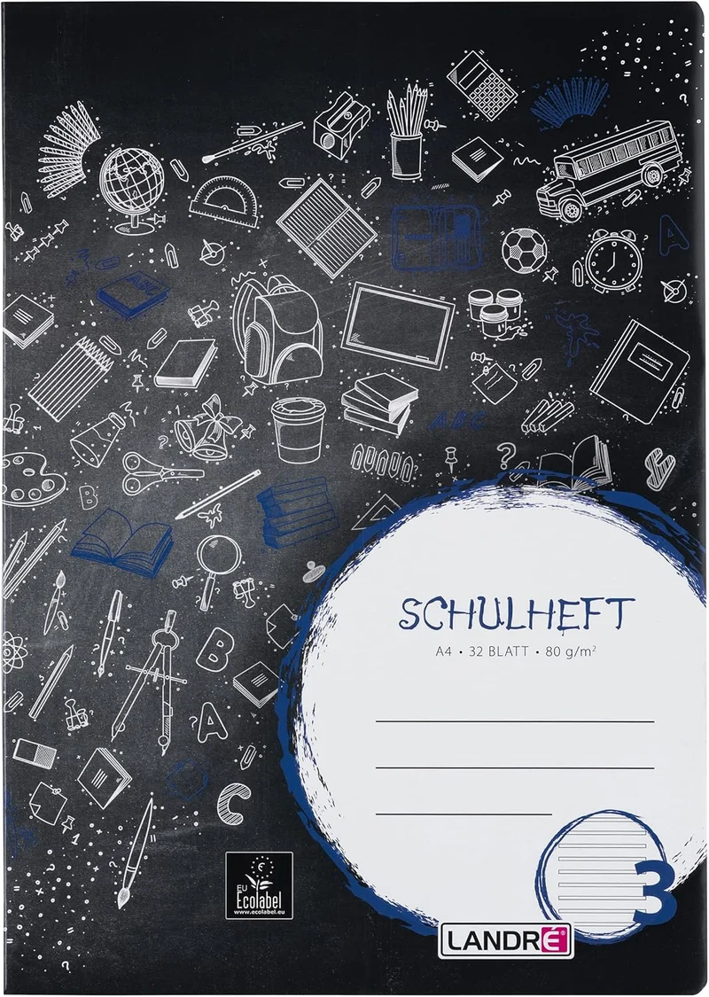 Landré Schulheft A4, 32 Blatt, Lineatur 3, liniert, 10 Stück, Lineatur 3