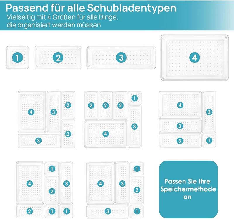 Vtopmart 9 Stücke Schubladen Organizer mit 4 Grössen, Schminktisch Organizer für Küchen, Badezimmer,