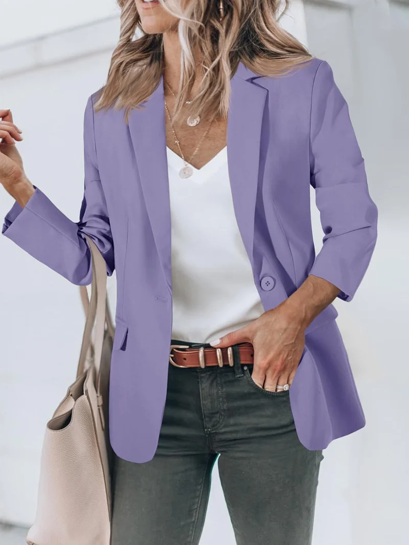 Cicy Bell Damen Langarm Casual Blazer Arbeit Büro Knopf Open Front Jacke Anzug XS Blue Purple, XS Bl