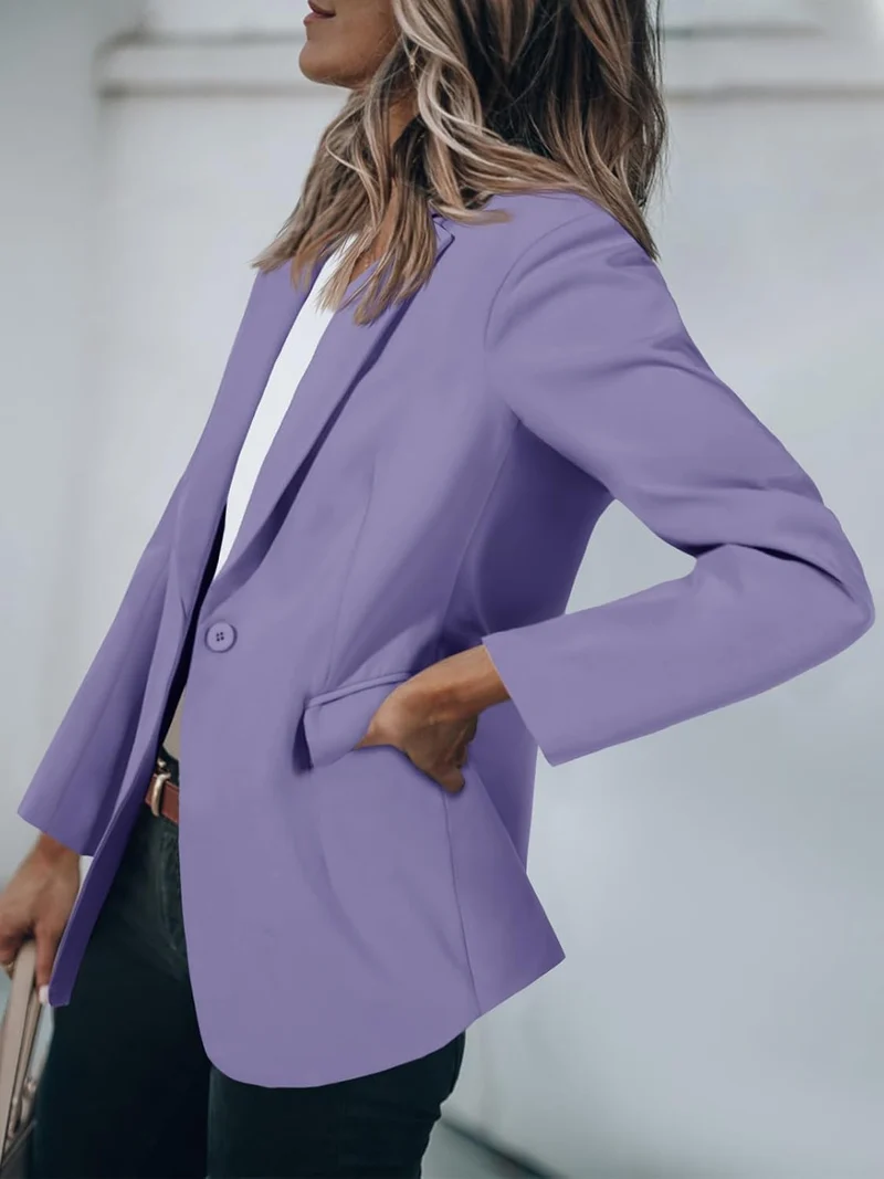 Cicy Bell Damen Langarm Casual Blazer Arbeit Büro Knopf Open Front Jacke Anzug XS Blue Purple, XS Bl