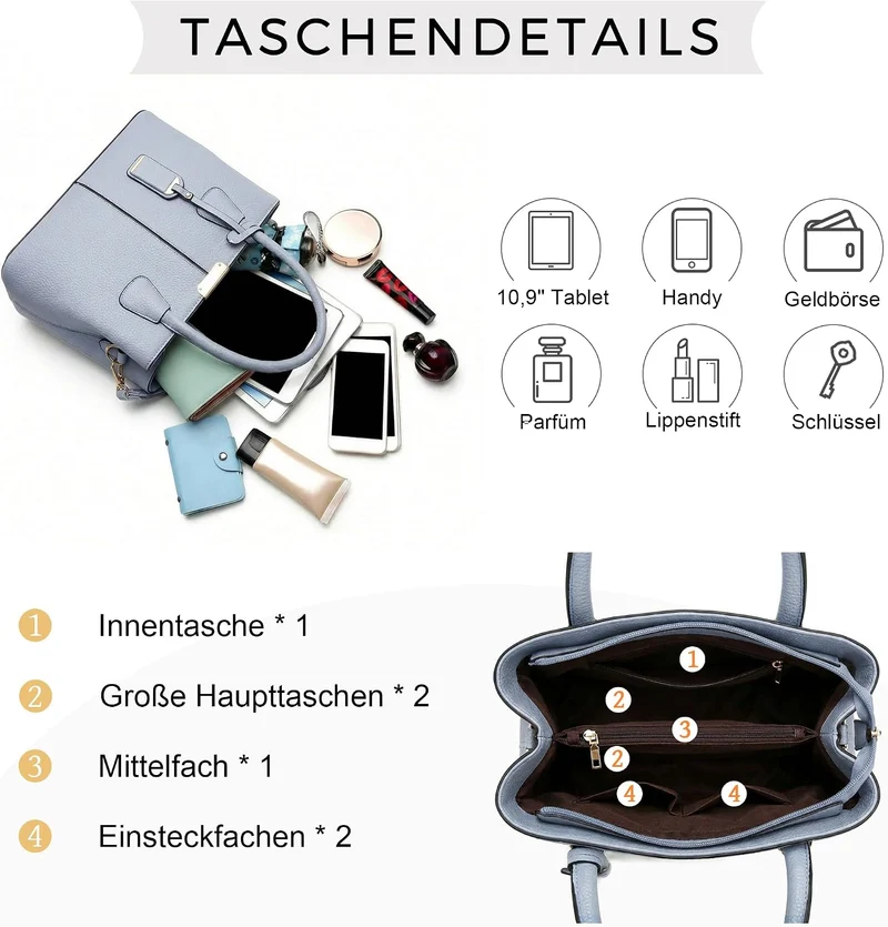 VARLIVOO Elegant Damen Handtasche Schultertasche Frauen Umhängetasche Taschen Shopper Wasserdicht PU