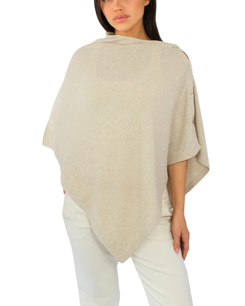 Win's Damen Poncho aus Kaschmirgemisch - Made in Italy Einheitsgrösse beige, Einheitsgrösse beige