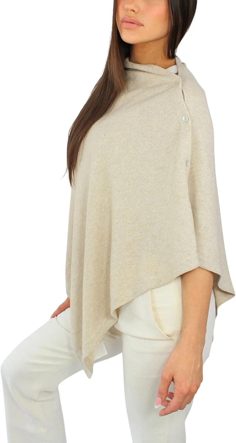 Win's Damen Poncho aus Kaschmirgemisch - Made in Italy Einheitsgrösse beige, Einheitsgrösse beige