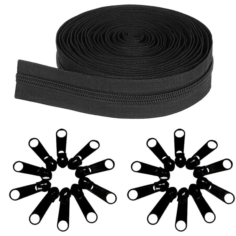 Amykite Endlosreissverschluss mit Zipper schwarz,10mm 10m Reissverschluss Meterware mit 20 Metall Sc